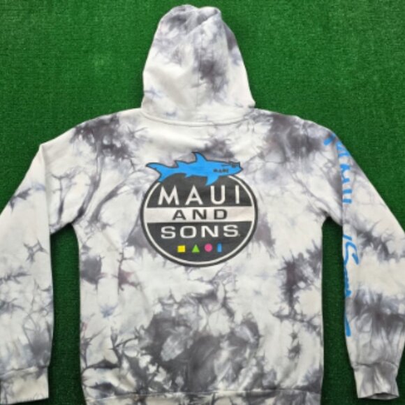 Maui and Sons Hoodie Sweatshirt Mens Small Tie Dye Shark Logo Graphic Surfer - Picture 3 of 3